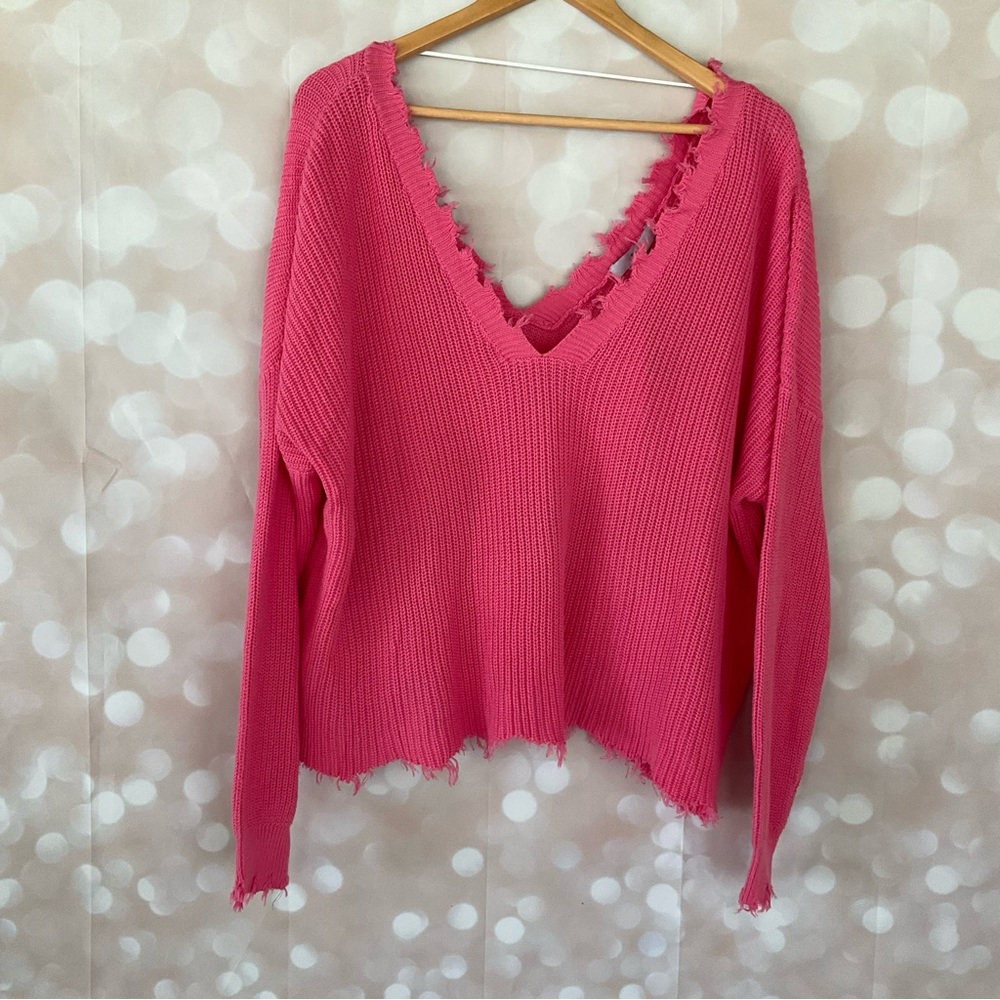 FATE Pink Fringe Knit Sweater